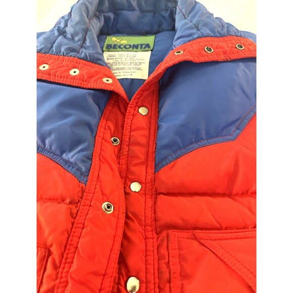 Vintage Beconta 70s Down SKI VEST red and blue snap front unisex adult S - Picture 9 of 9